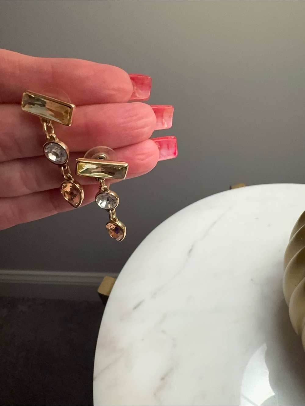 Gold-Tone Dangle Earrings with Clear and Champagne Stones